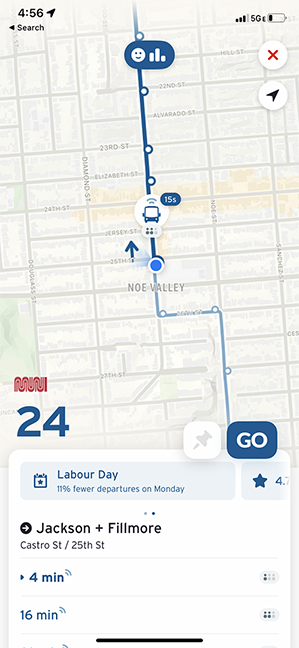 Screenshot of transit app